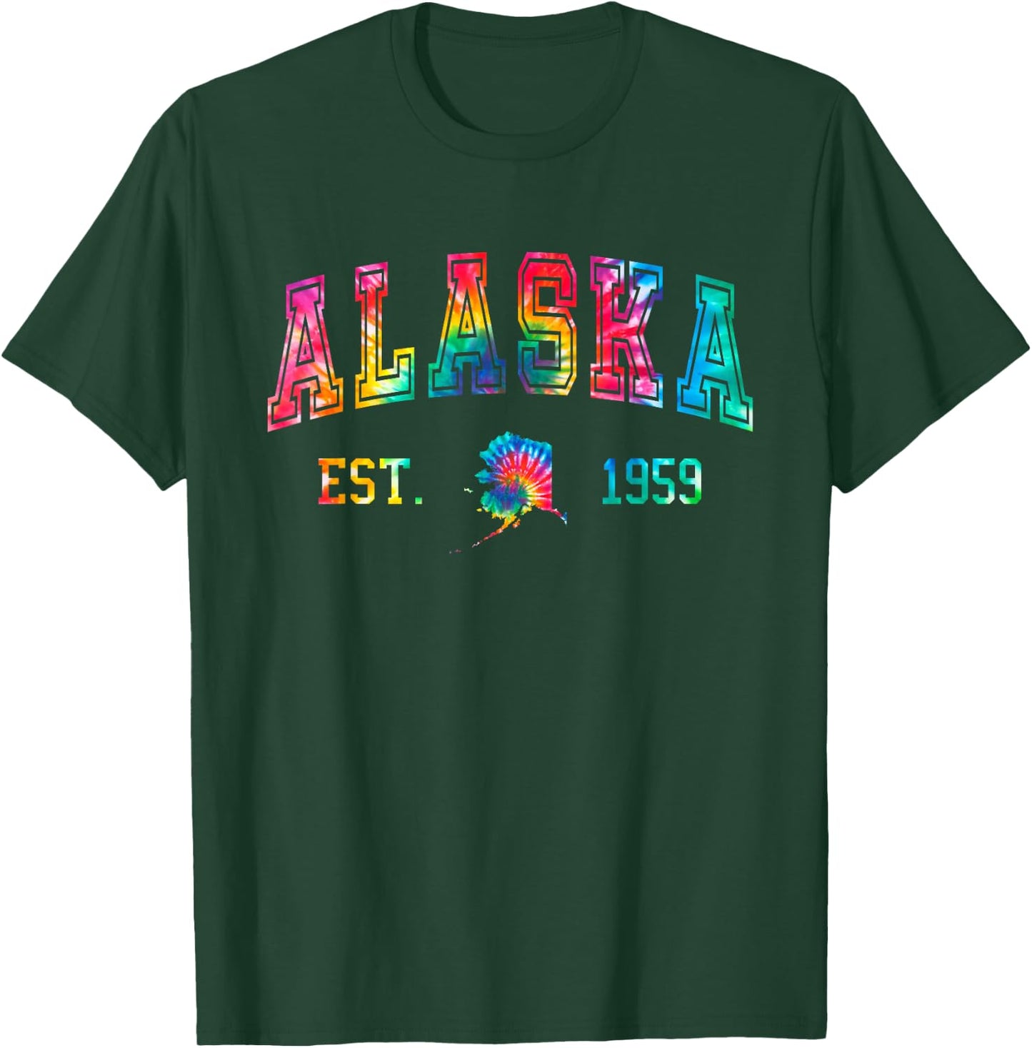 Tie Dye Alaska 1959 Retro Mountains Funny Alaska Hiking T-Shirt - T-Shirt | Forest