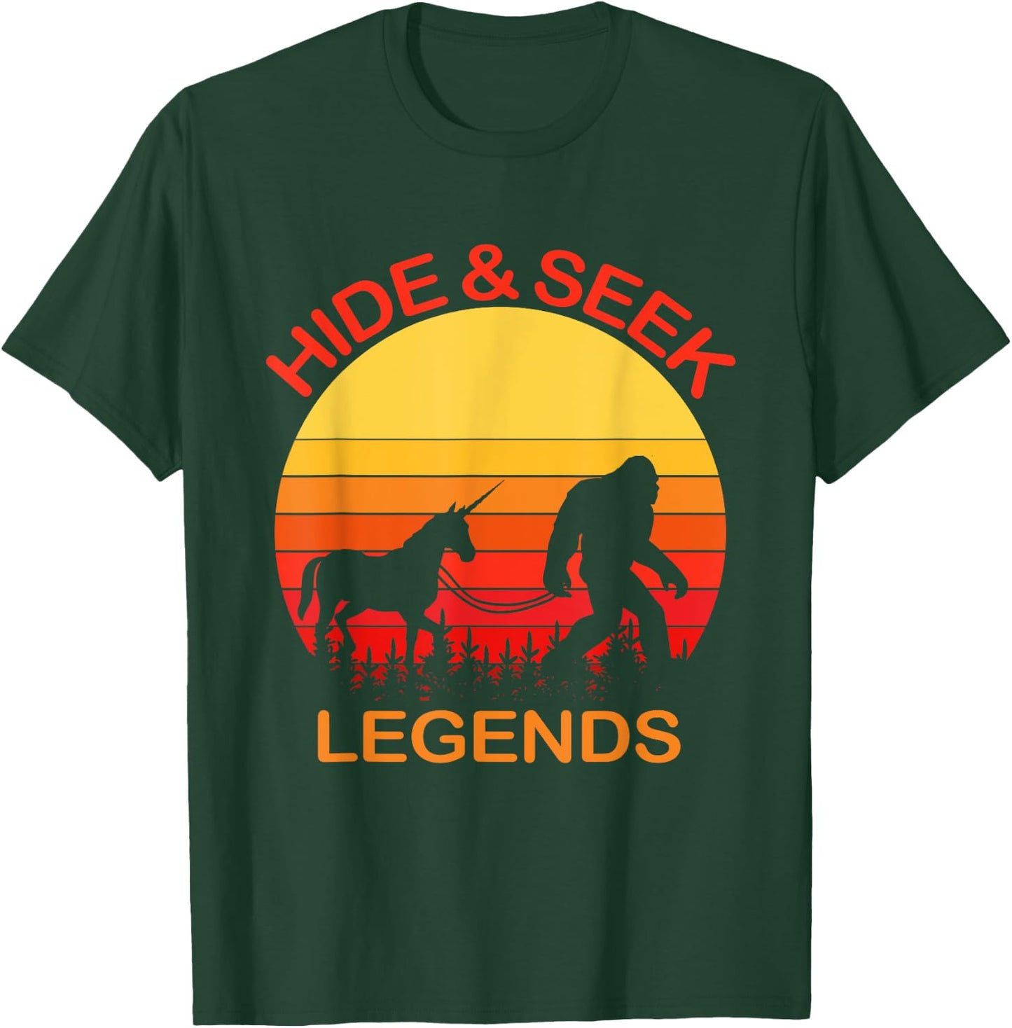 Bigfoot Unicorn Hide And Seek Legends Undefeated Champions T-Shirt - T-Shirt | Forest