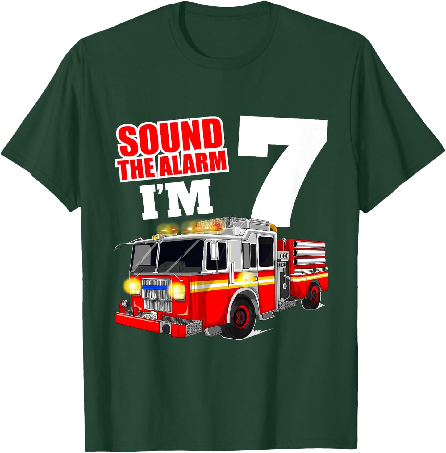 Kids Fire Truck 7th Birthday Boy Firefighter 7 Year Old T-Shirt - T-Shirt | Forest