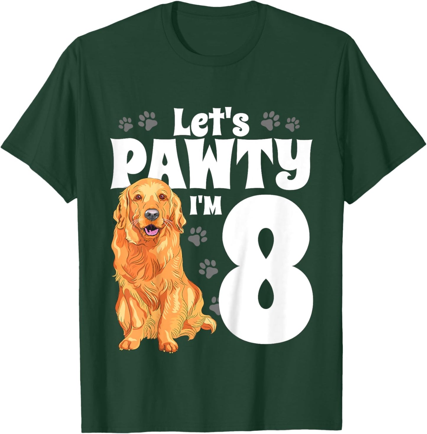 8 Year Old Golden Retriever Dog Birthday Pawty Dogs 8th Gift Girls Kids T-Shirt - T-Shirt | Forest