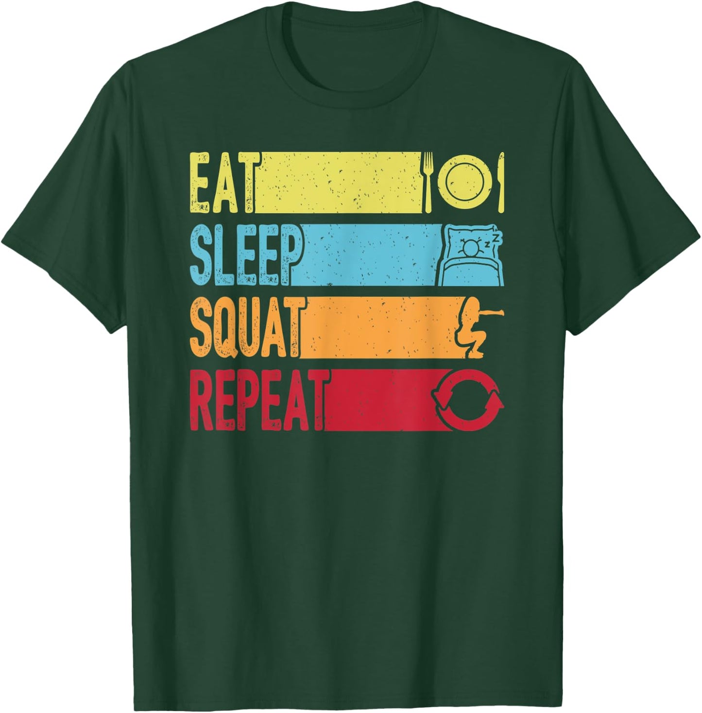 Daily Workout Gift Vintage Eat Sleep Squat Repeat Gym T-Shirt - T-Shirt | Forest