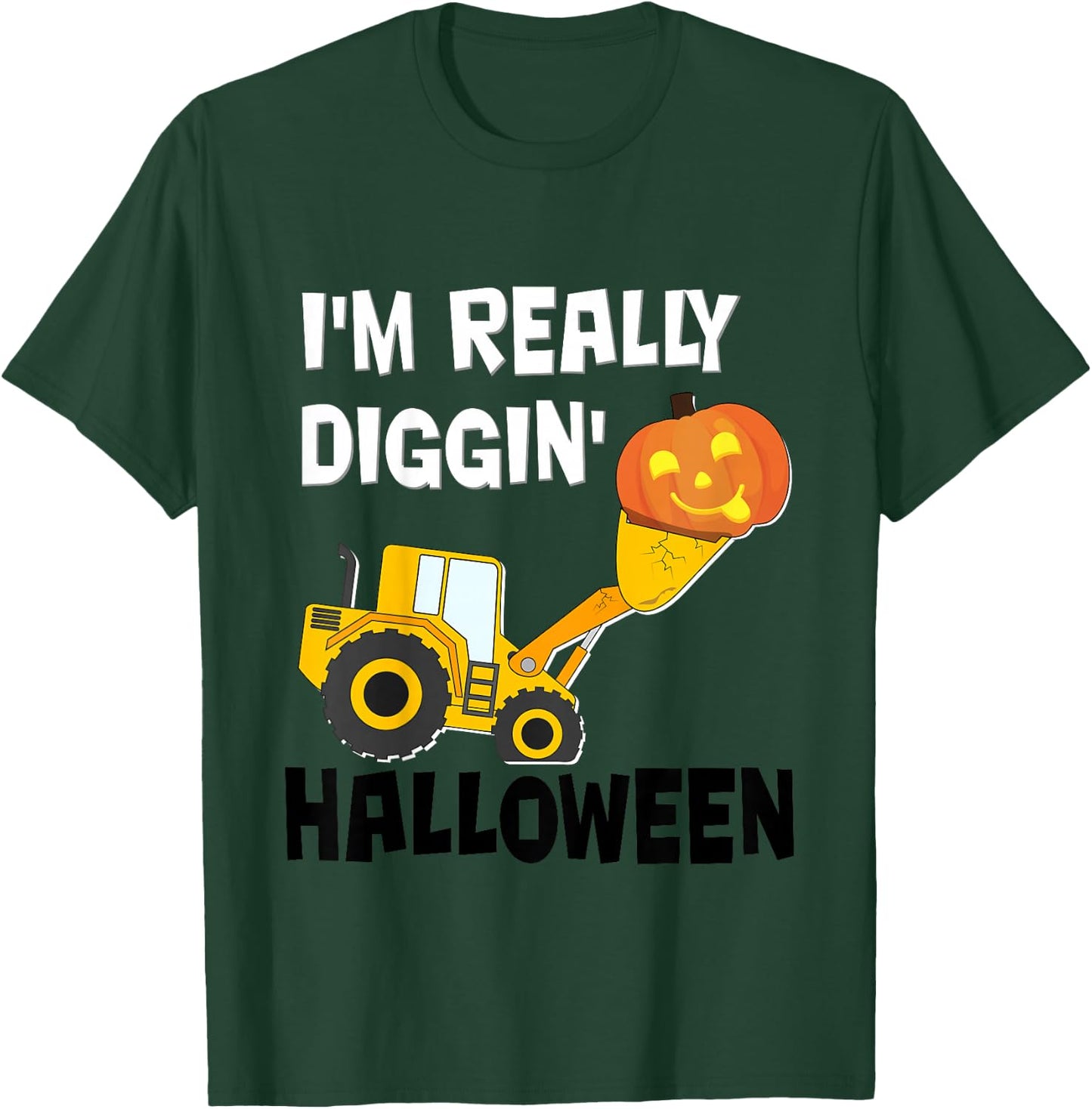 Kids Toddler Boy Diggin Halloween - Pumpkin Face it Tractor T-Shirt - T-Shirt | Forest