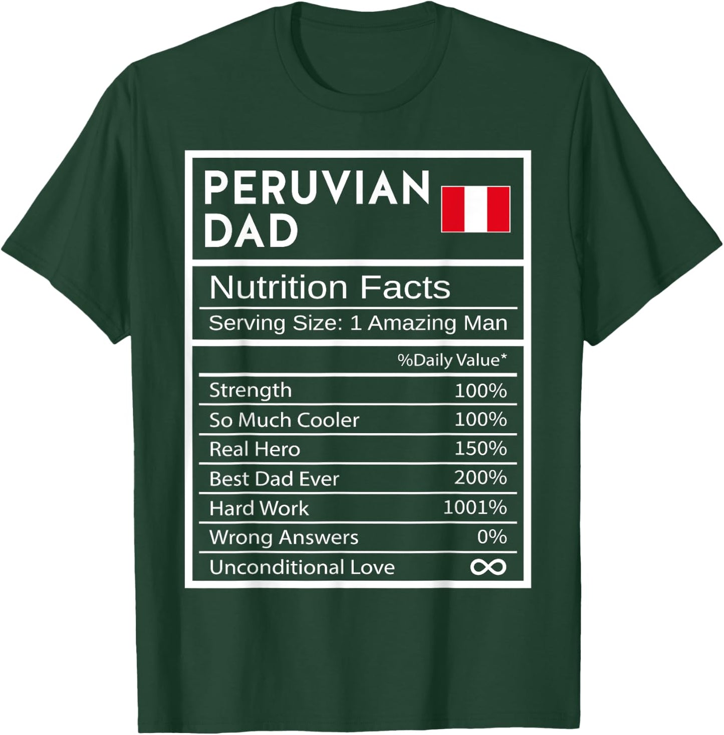 Peruvian Dad Nutrition Facts National Pride Gift Dad T-Shirt - T-Shirt | Forest