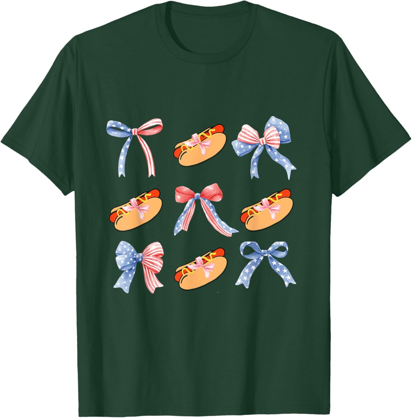 Pink Bows Cute Coquette hotdog y2k Girl Aesthetic USA bow T-Shirt - T-Shirt | Forest