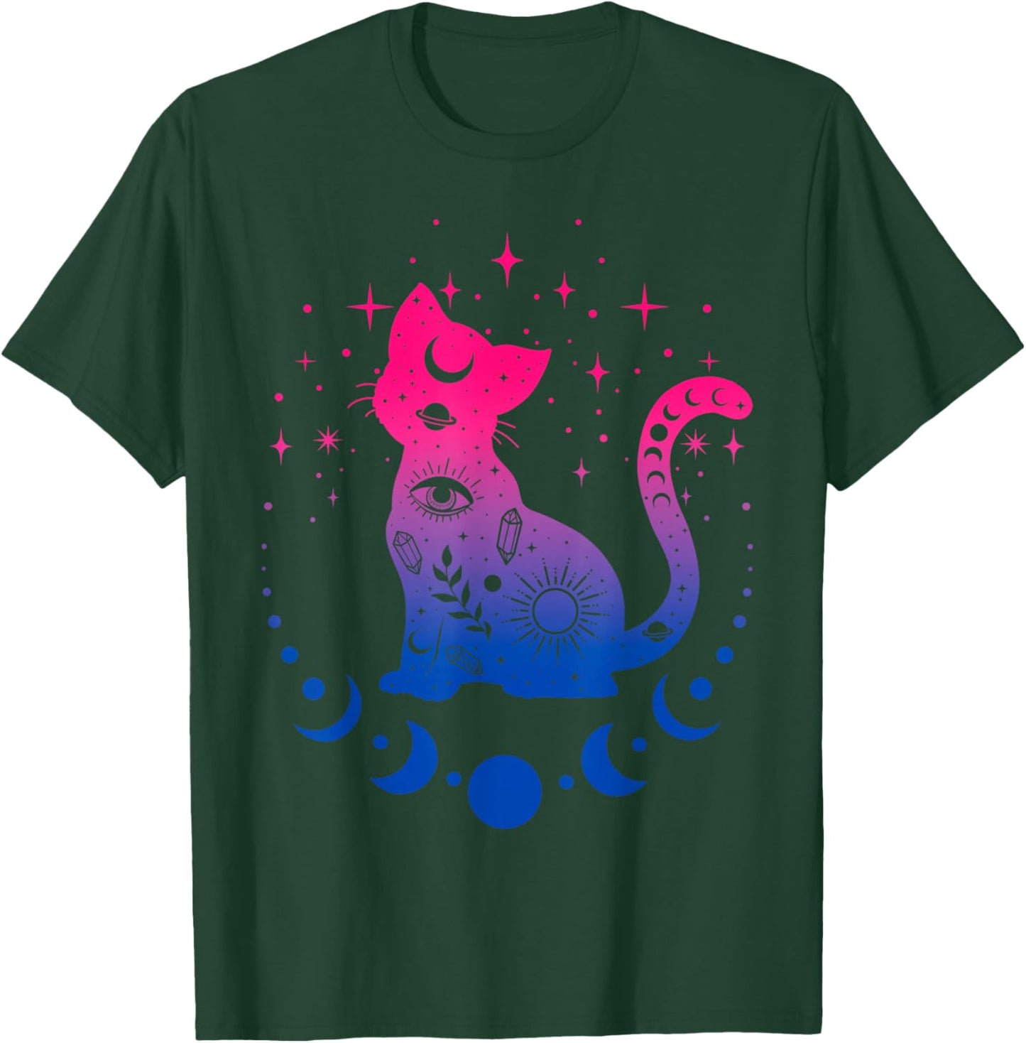 Celestial Bisexual Astrology Cat Colours of Bi Pride Flag T-Shirt - T-Shirt | Forest