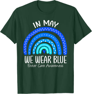 Rainbow In May We Wear Blue Foster Care Awareness Month T-Shirt - T-Shirt | Forest