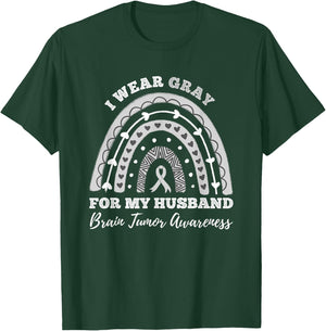 Rainbow I Wear Gray For My Husband Brain Tumor Awareness T-Shirt - T-Shirt | Forest