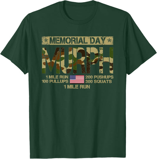 Murph Challenge Memorial Day Patriotic WOD American Flag Women Men T-Shirt - T-Shirt | Forest