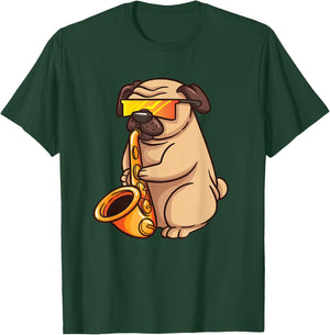 Saxophone Player Pug Jazz Band Music And Dog Lovers Gift T-Shirt - T-Shirt | Forest
