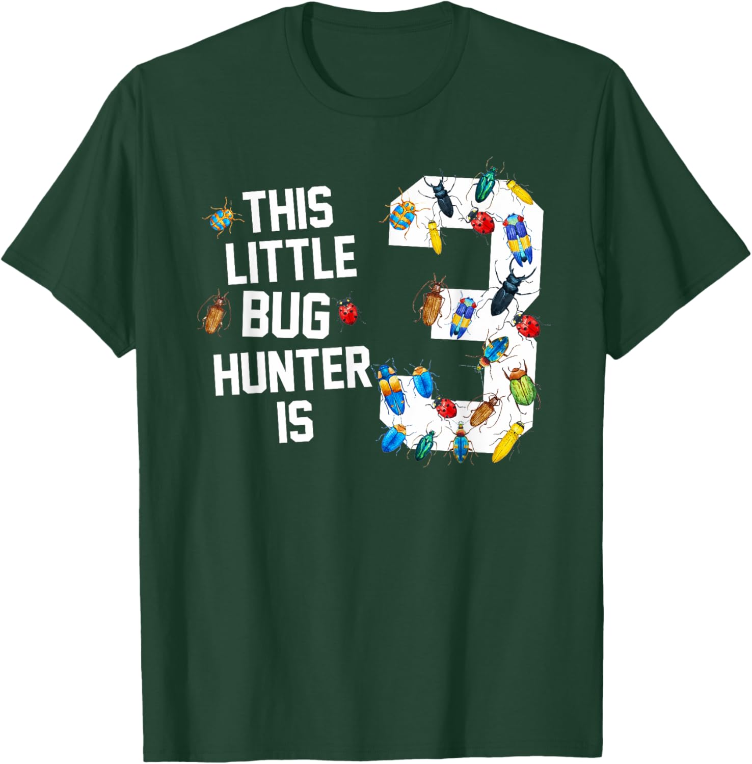 This Little Bug Hunter Is 3 Ladybug 3rd Birthday Boy Girl T-Shirt - T-Shirt | Forest