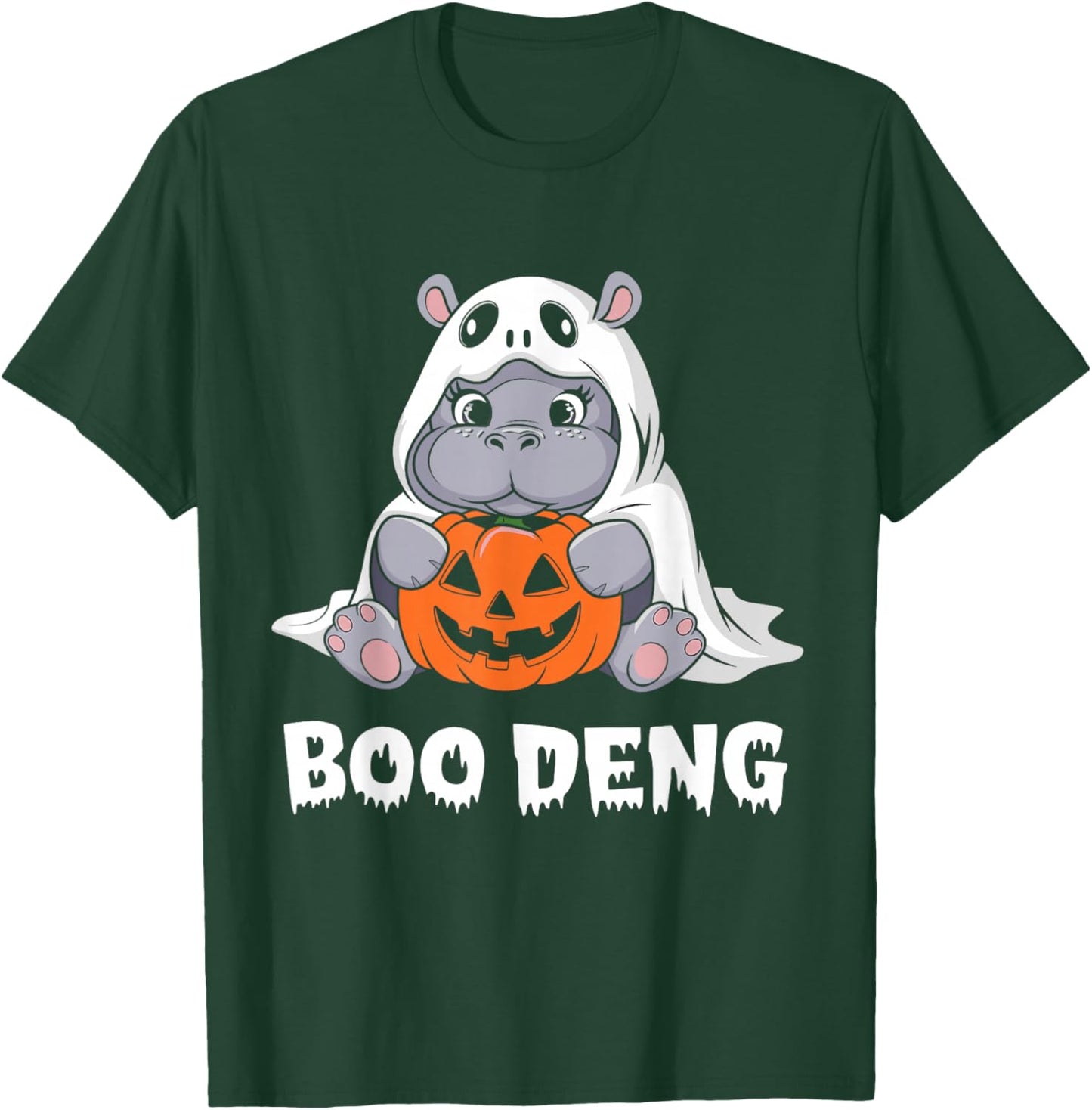 Funny Halloween Moo Deng Baby Hippo Boo Deng Ghost Costume T-Shirt - T-Shirt | Forest