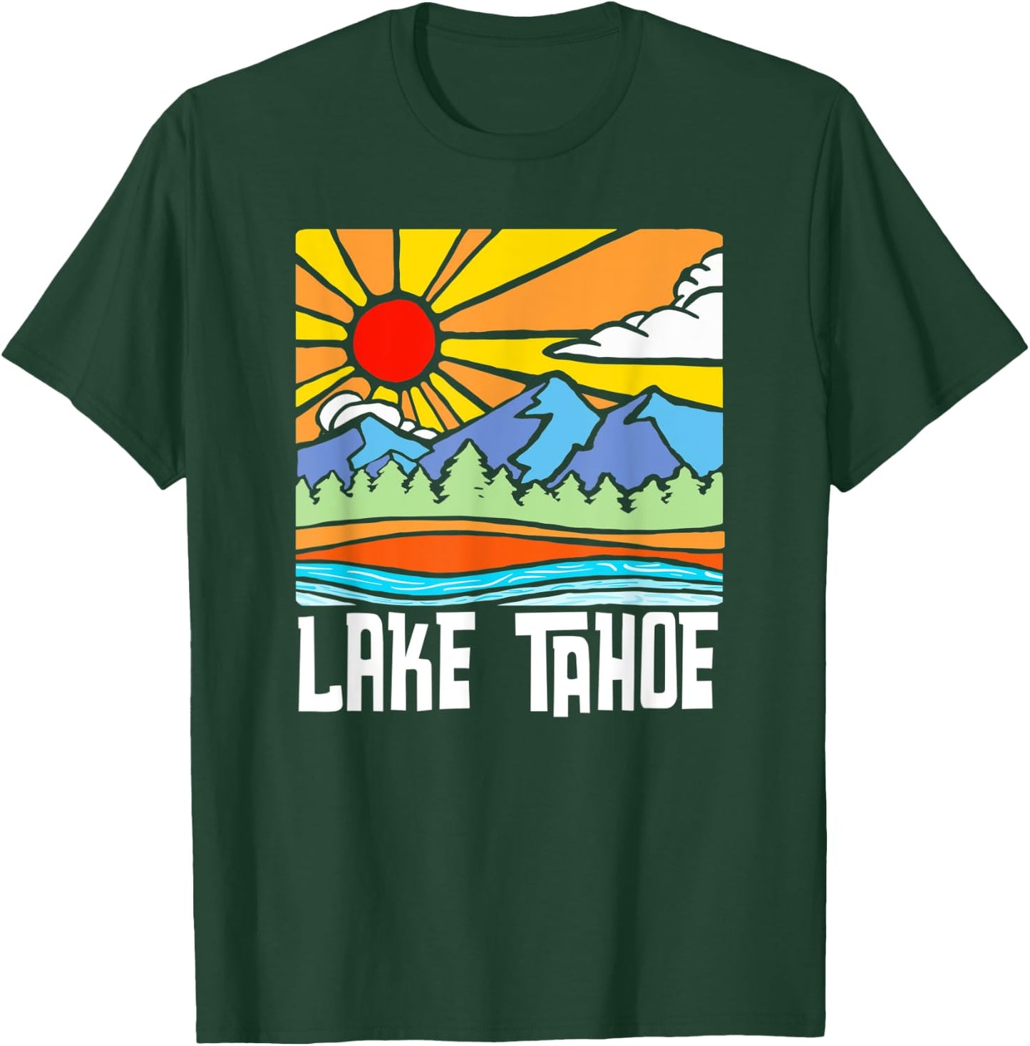 Lake Tahoe Artistic Nature & Mountains Vintage Graphic T-Shirt - T-Shirt | Forest