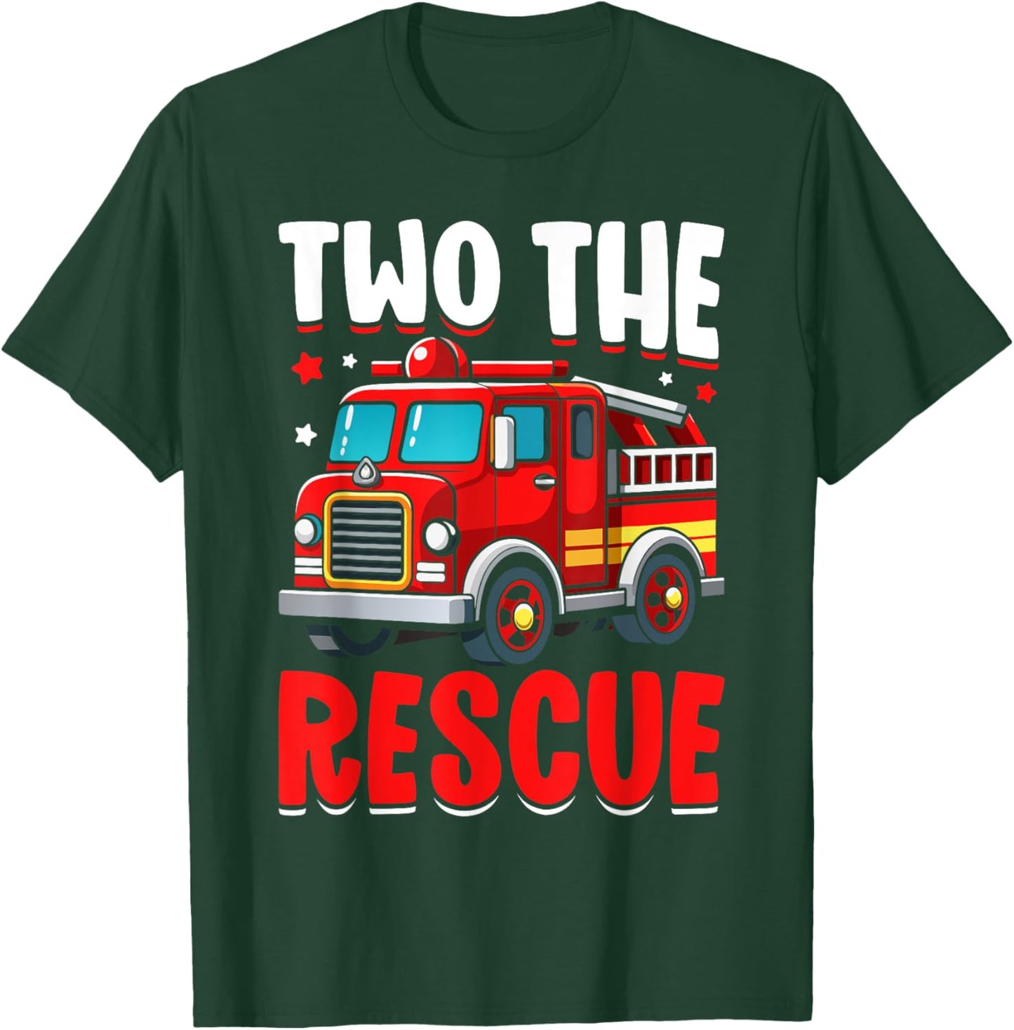 Two The Rescue Funny Firefighter 2nd Birthday Two Years Old T-Shirt - T-Shirt | Forest