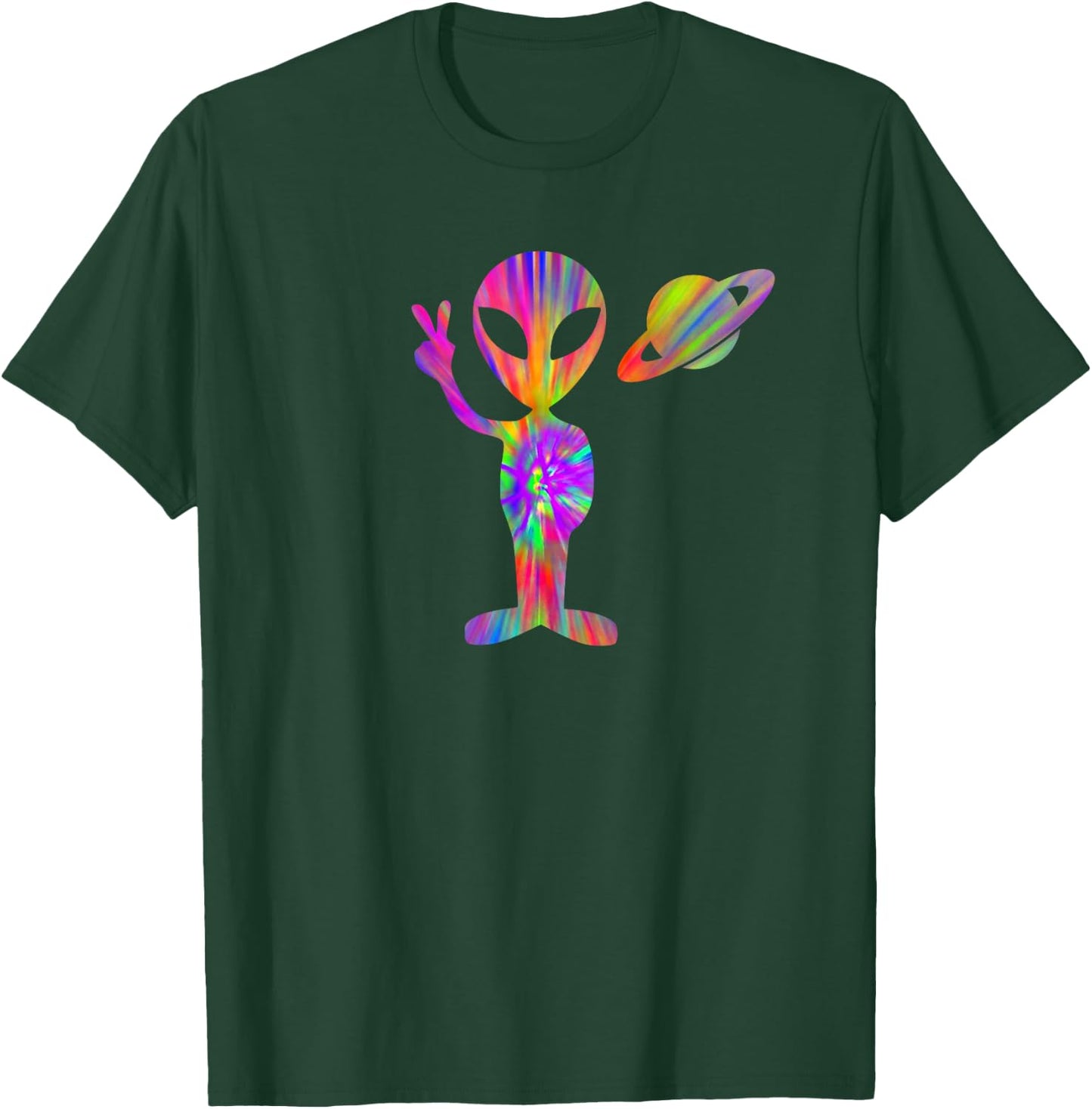 Alien Hippie Saturn Silhouette I Aliens UFO Roswell Tie Dye T-Shirt - T-Shirt | Forest