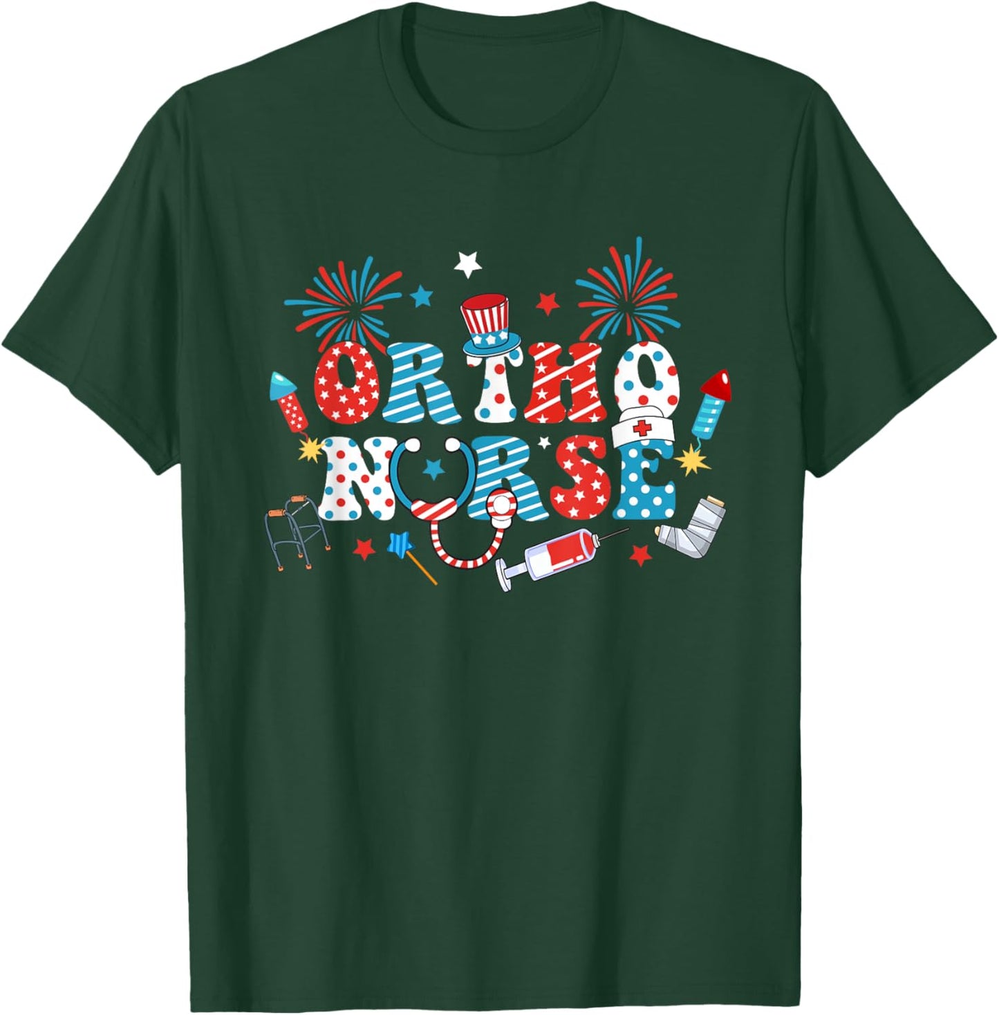 America USA Fireworks Ortho Nurse Happy 4th Of July Men T-Shirt - T-Shirt | Forest