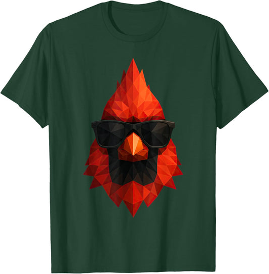 Cool Geometric Red Cardinal Bird Low Poly Birding T-Shirt - T-Shirt | Forest