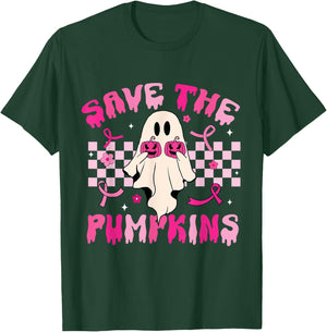 Rero Groovy Save The Pumpkins Ghost Breast Cancer Awareness T-Shirt - T-Shirt | Forest