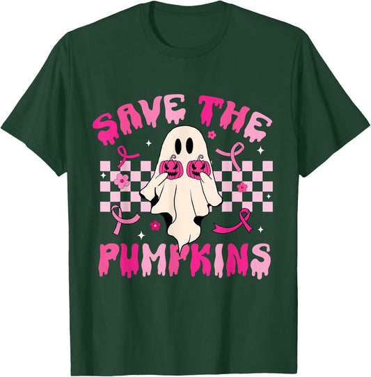Rero Groovy Save The Pumpkins Ghost Breast Cancer Awareness T-Shirt - T-Shirt | Forest