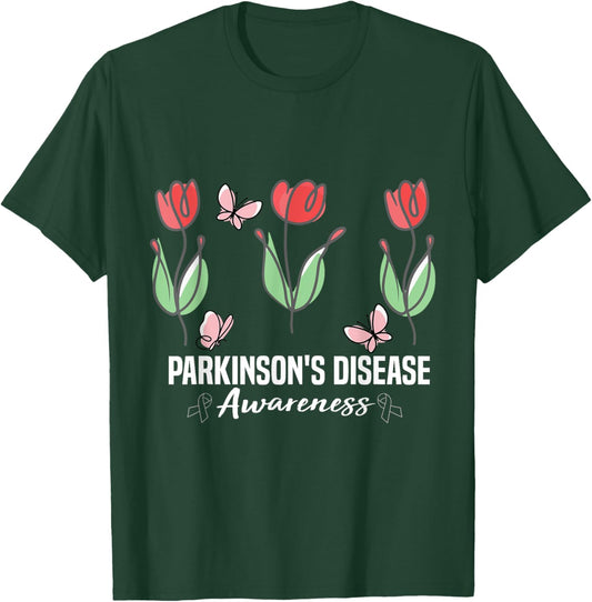 Parkinson's Disease Awareness Month Red Tulips Butterfly T-Shirt - T-Shirt | Forest