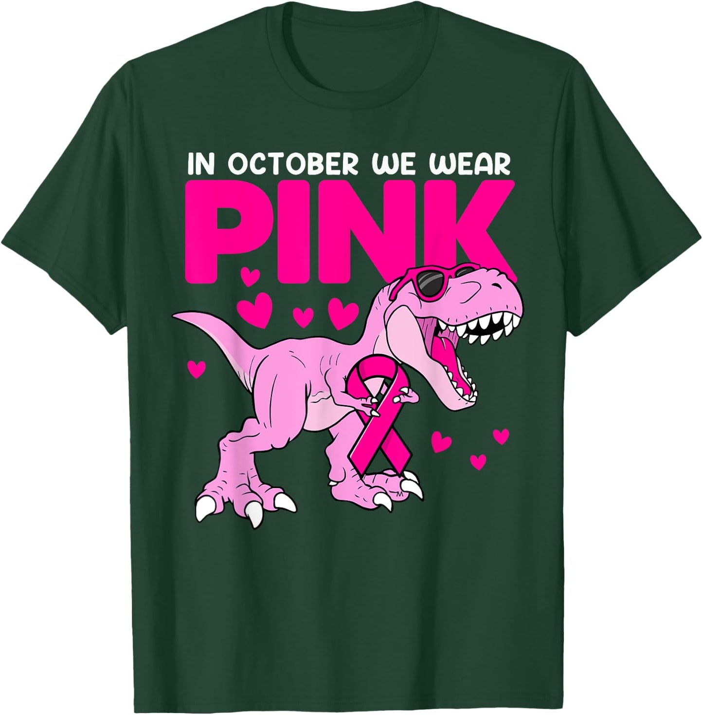 In October We Wear Pink Cute Dinosaur Breast Cancer Boys T-Shirt - T-Shirt | Forest