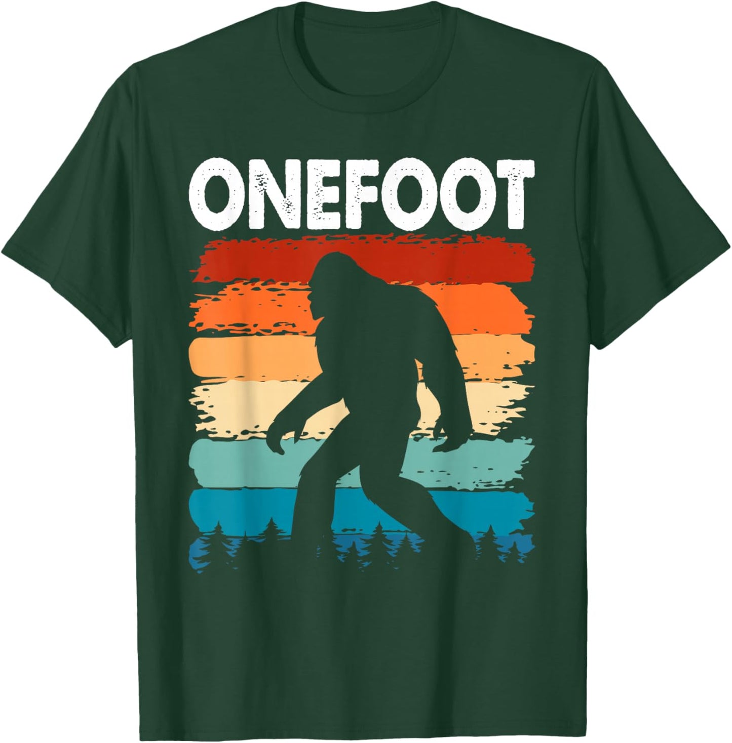 Onefoot | Leg Amputee Recovery Bigfoot | Funny Retro Sunset T-Shirt - T-Shirt | Forest
