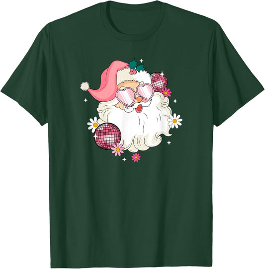 Pink Retro Disco Santa Christmas Bling T-Shirt - T-Shirt | Forest
