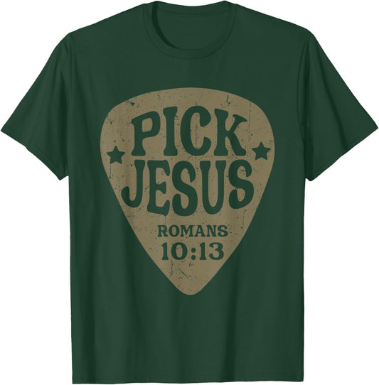 Guitar Pick Jesus Christian Music Guitarist Pastor Retro T-Shirt - T-Shirt | Forest