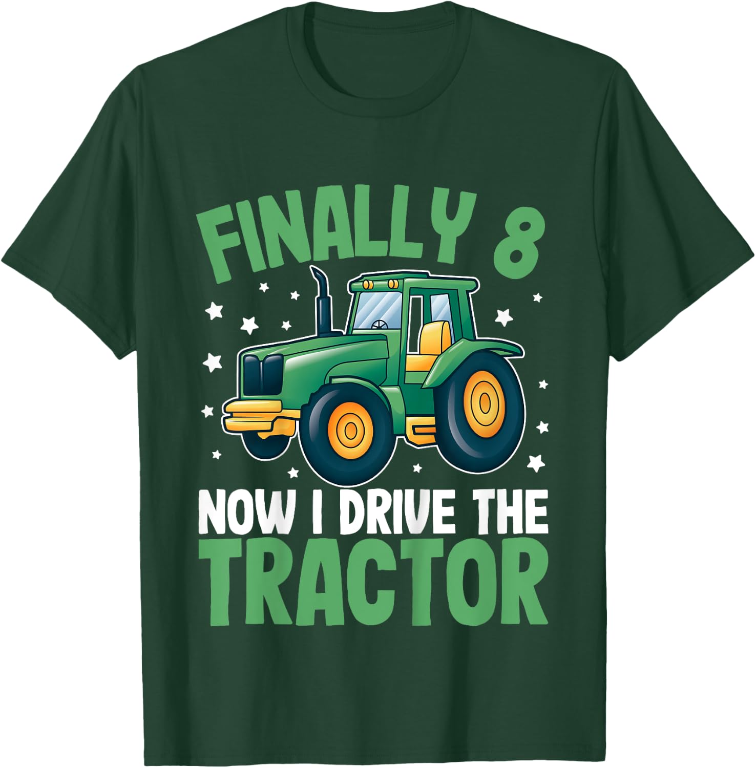Kids Finally 8 Years | 8th Birthday | Farmer Toddler Boys Tractor T-Shirt - T-Shirt | Forest
