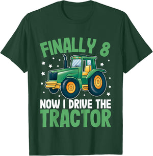 Kids Finally 8 Years | 8th Birthday | Farmer Toddler Boys Tractor T-Shirt - T-Shirt | Forest
