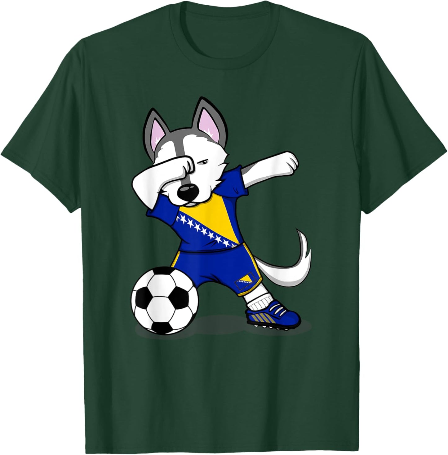 Dabbing Husky Dog Bosnia And Herzegovina Soccer Fans Jersey T-Shirt - T-Shirt | Forest