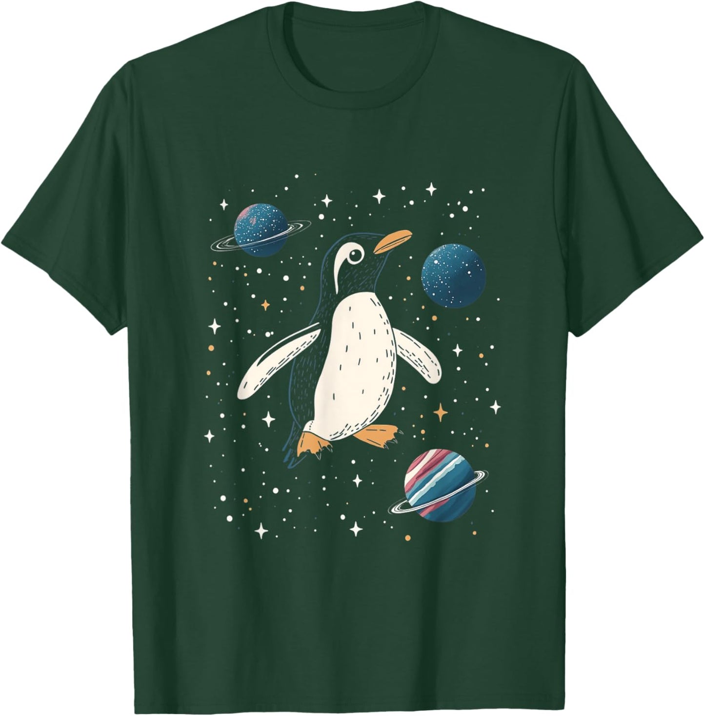 Penguin in Space Cartoon Art T-Shirt - T-Shirt | Forest