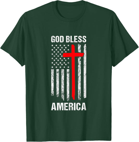 God Bless America Fourth of July Christian Patriot USA Flag Women Kids Men T-Shirt - T-Shirt | Forest
