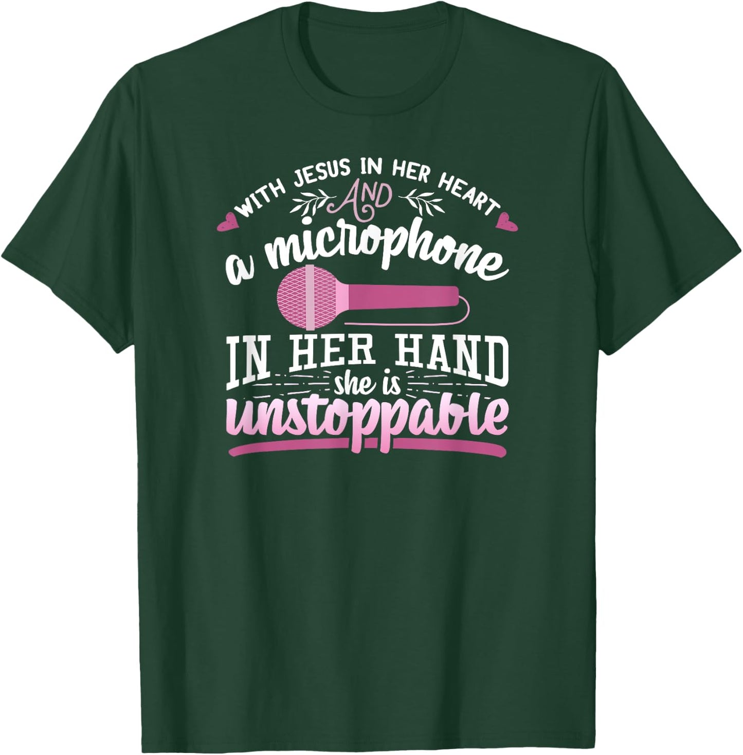 Christian Gospel Singer With Jesus In Her Heart Microphone T-Shirt - T-Shirt | Forest