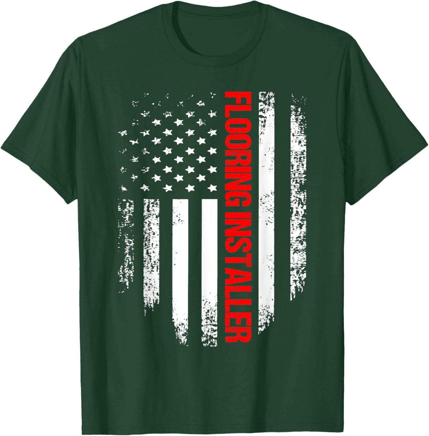 Flooring Installer USA Flag Contractor Installing T-Shirt - T-Shirt | Forest