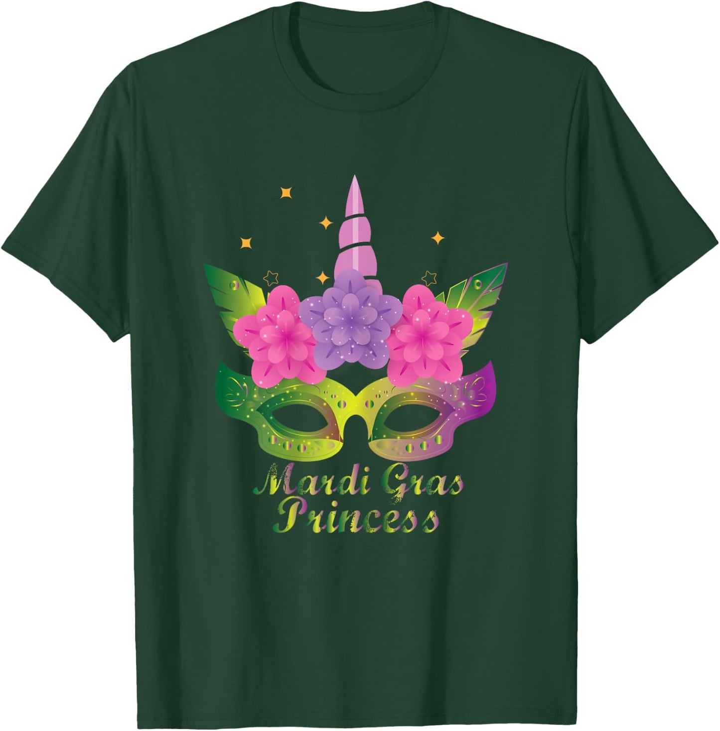 Mardi Gras Princess T Shirt With Flower Unicorn Mask T Shirt T-Shirt - T-Shirt | Forest