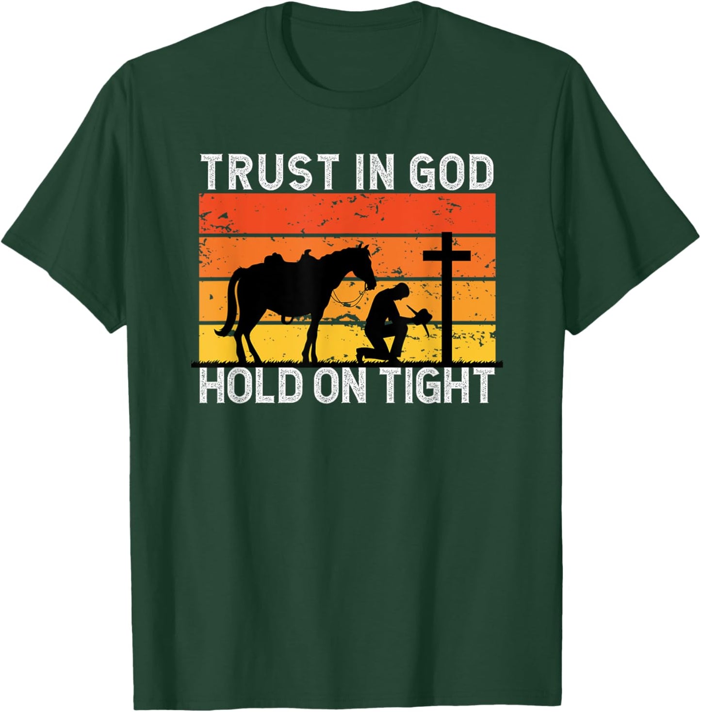 Christian Cowboy Gifts Apparel -Adults Black Cotton Blend Short Sleeve Small Trust In God Hold Tight Cowboy Kneeling At Cross Jesus Christian Cowboy T-Shirt - T-Shirt | Forest