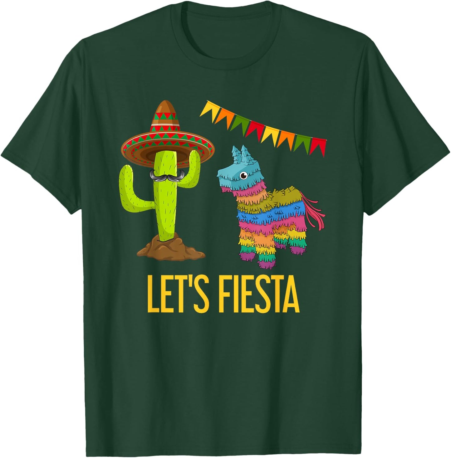 Lets Fiesta Funny Mexican Party Pinata Cactus Cinco De Mayo T-Shirt - T-Shirt | Forest