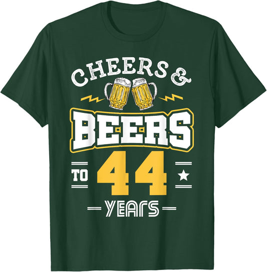 44th Birthday Cheers And Beers to 44 Years Funny Gift T-Shirt - T-Shirt | Forest
