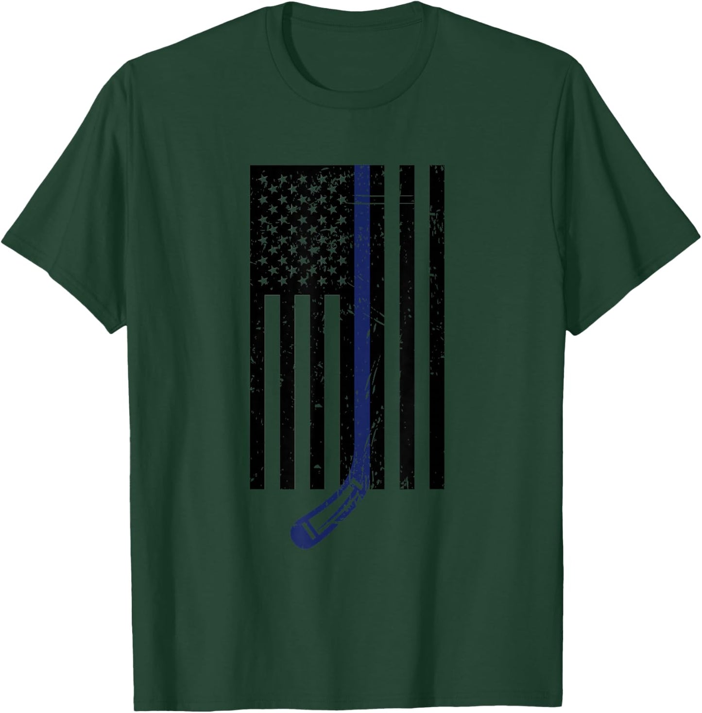 Thin Blue Line Hockey Flag T-Shirt - T-Shirt | Forest