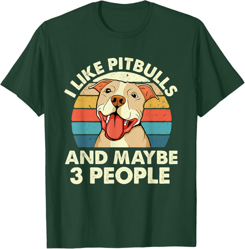 I Like Pitbulls And Maybe 3 People - Retro Dog Canine Lover Men Women Girls Kids