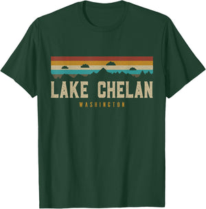 Lake Chelan Vintage Mountains Hiking Camp Washington Retro T-Shirt - T-Shirt | Forest