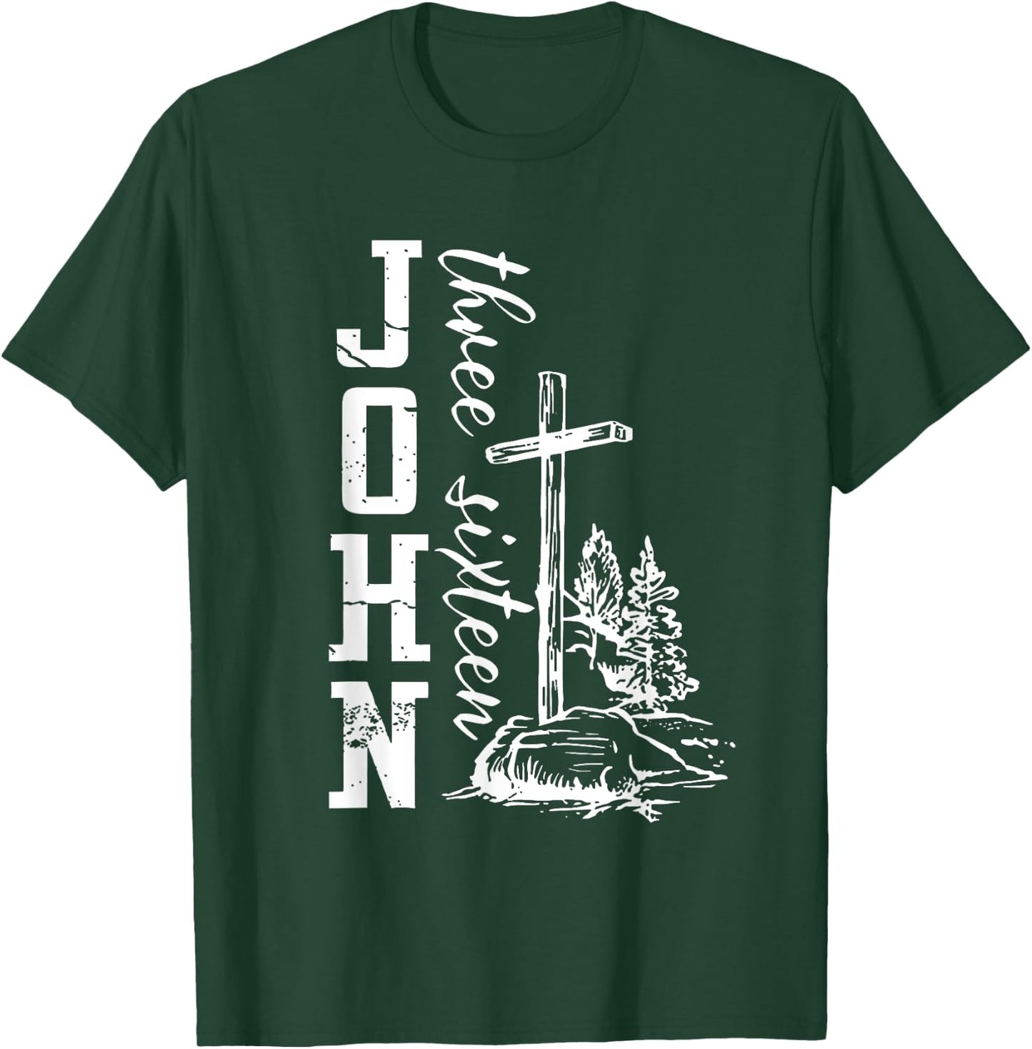 John 3:16 Christian Cross Bible T-Shirt - T-Shirt | Forest