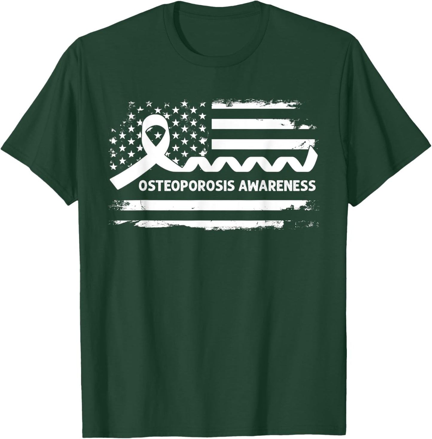 Osteoporosis Awareness American Flag - White Ribbon T-Shirt - T-Shirt | Forest