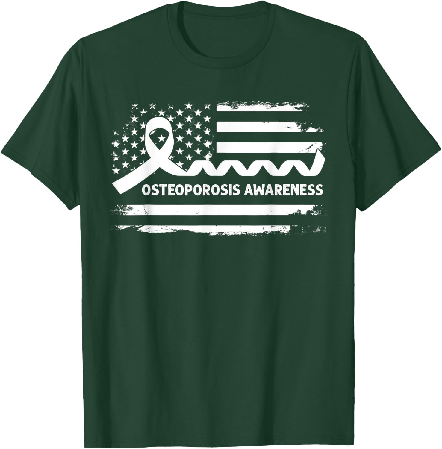 Osteoporosis Awareness American Flag - White Ribbon T-Shirt - T-Shirt | Forest