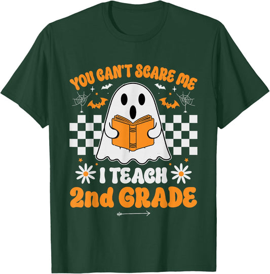You Can't Scare Me I Teach 2nd Grade Retro Teacher Halloween T-Shirt - T-Shirt | Forest