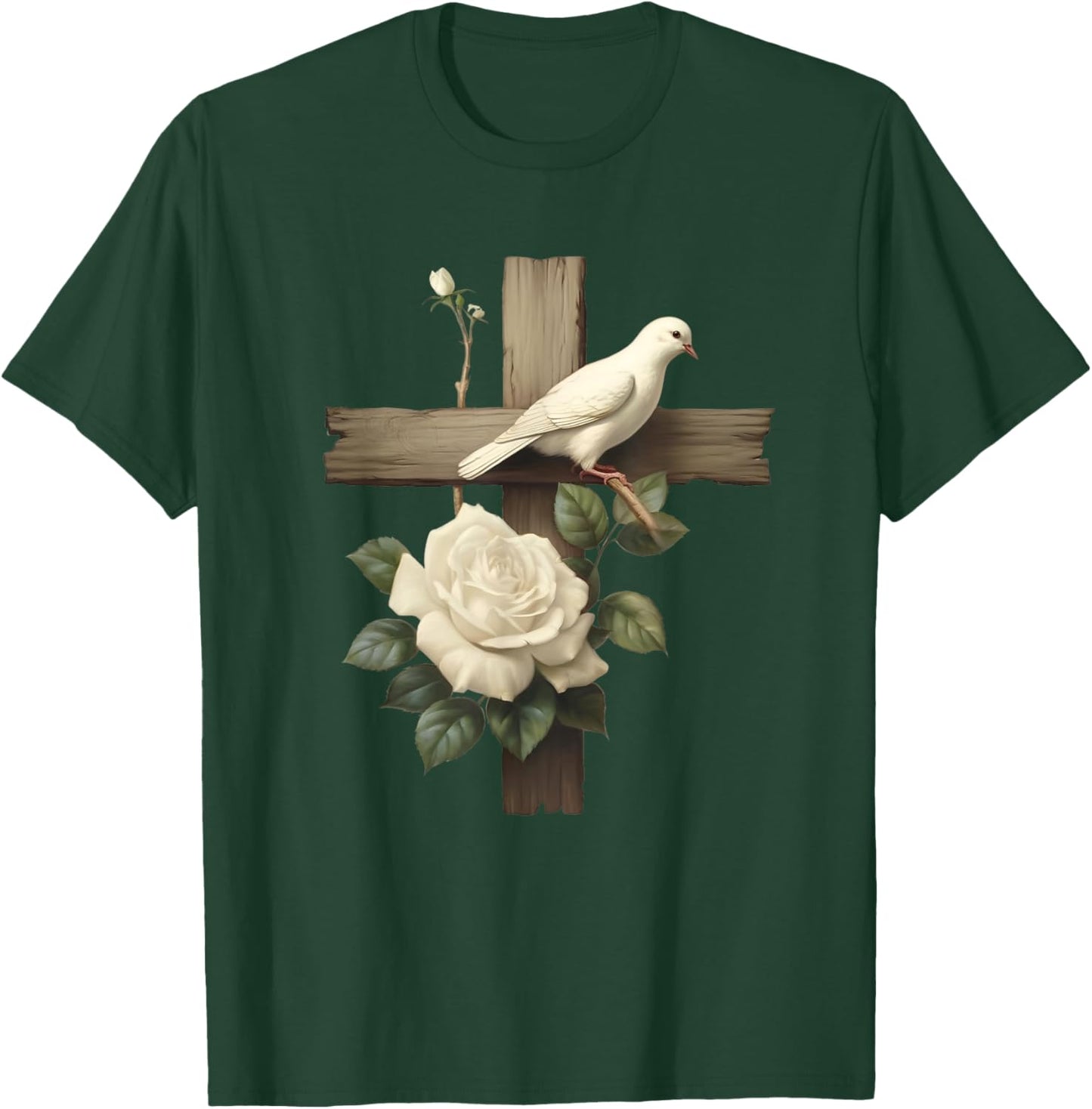 Aesthetic Christian Cross With Roses And Dove Of Peace T-Shirt - T-Shirt | Forest