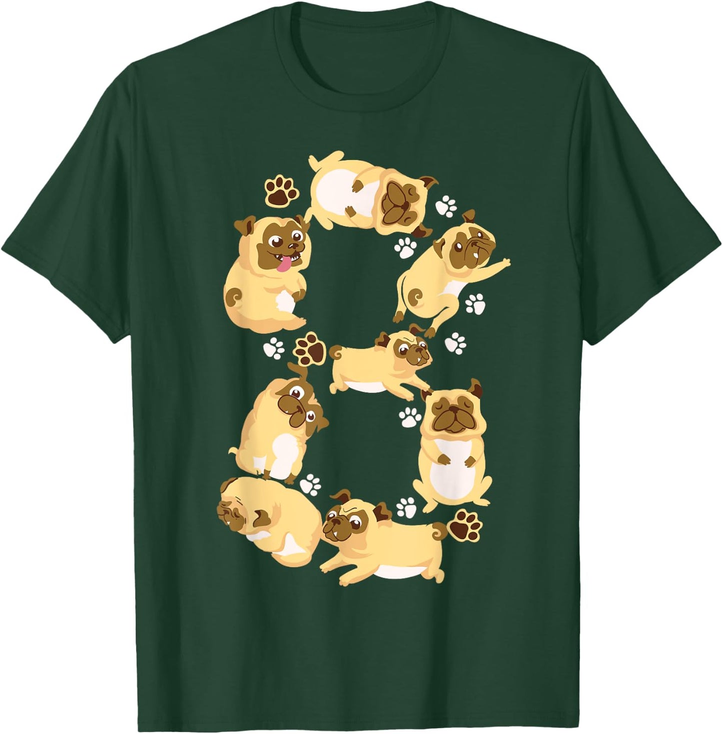 Cute Dog 8th Birthday Gift | Cool 8 Years Old Pug Boys Girls T-Shirt - T-Shirt | Forest