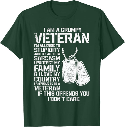 I'm A Grumpy Old Veteran Fathers Day Papa Veterans Day T-Shirt - T-Shirt | Forest