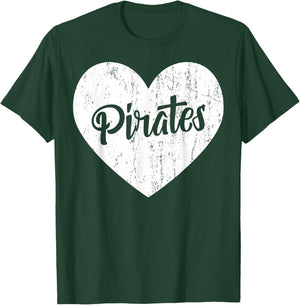 Pirates School Sports Fan Team Spirit Mascot Cute Heart Gift T-Shirt - T-Shirt | Forest