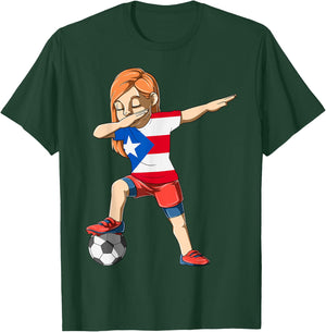 Dabbing Soccer Girl Puerto Rico Jersey Puerto Rican T-Shirt - T-Shirt | Forest
